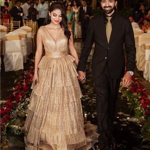 Tarik Ediz gold dress 93943/prom Dress/evening Gown